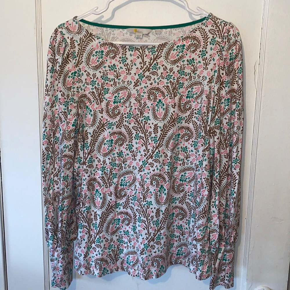 Boden Blouson Jersey top with ivory floral paisley - Picture 2 of 10